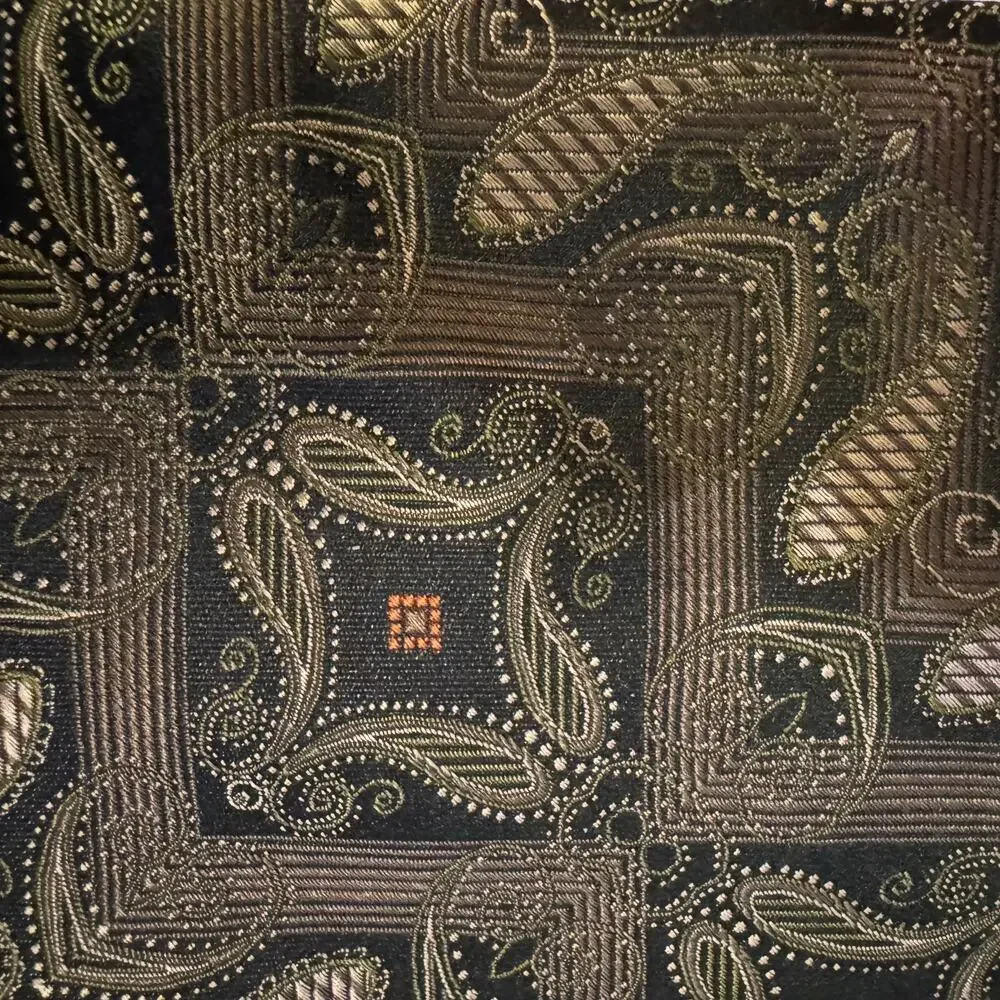 Fabio Fazio Woven Geometric Silk Tie Necktie Black & Gold Jacquard